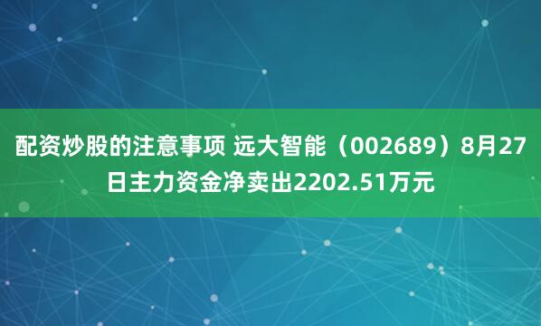 配资炒股的注意事项 远大智能（002689）8月27日主力资金净卖出2202.51万元